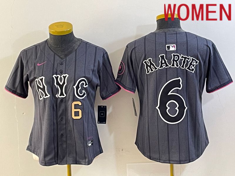 Women New York Mets #6 Marte Black City Edition 2024 Nike MLB Jersey style 3